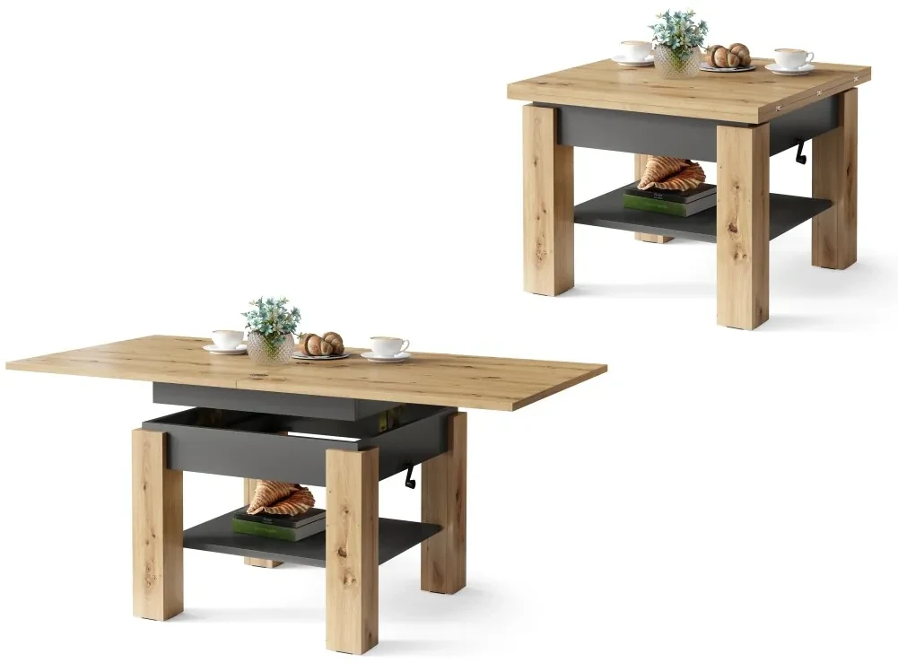 CLEO artisan eiken/antraciet, uitschuifbare salontafel