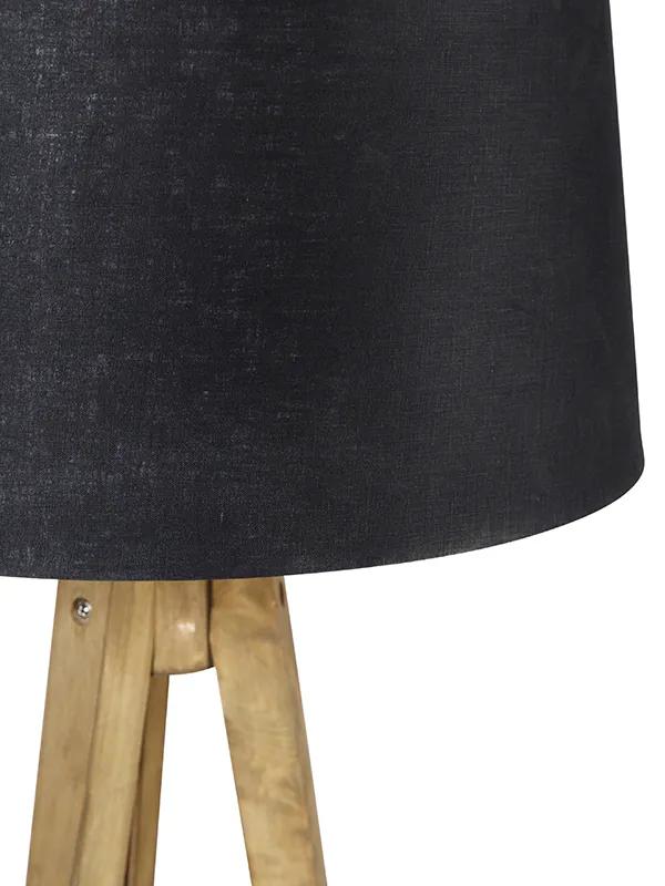 Landelijke tripod vintage hout met linnen kap zwart 45 cm - Tripod Classic Landelijk E27 Binnenverlichting Lamp