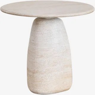 Ronde Bijzettafel In Travertin-look Cement Grebik Ø60 Cm - Sklum