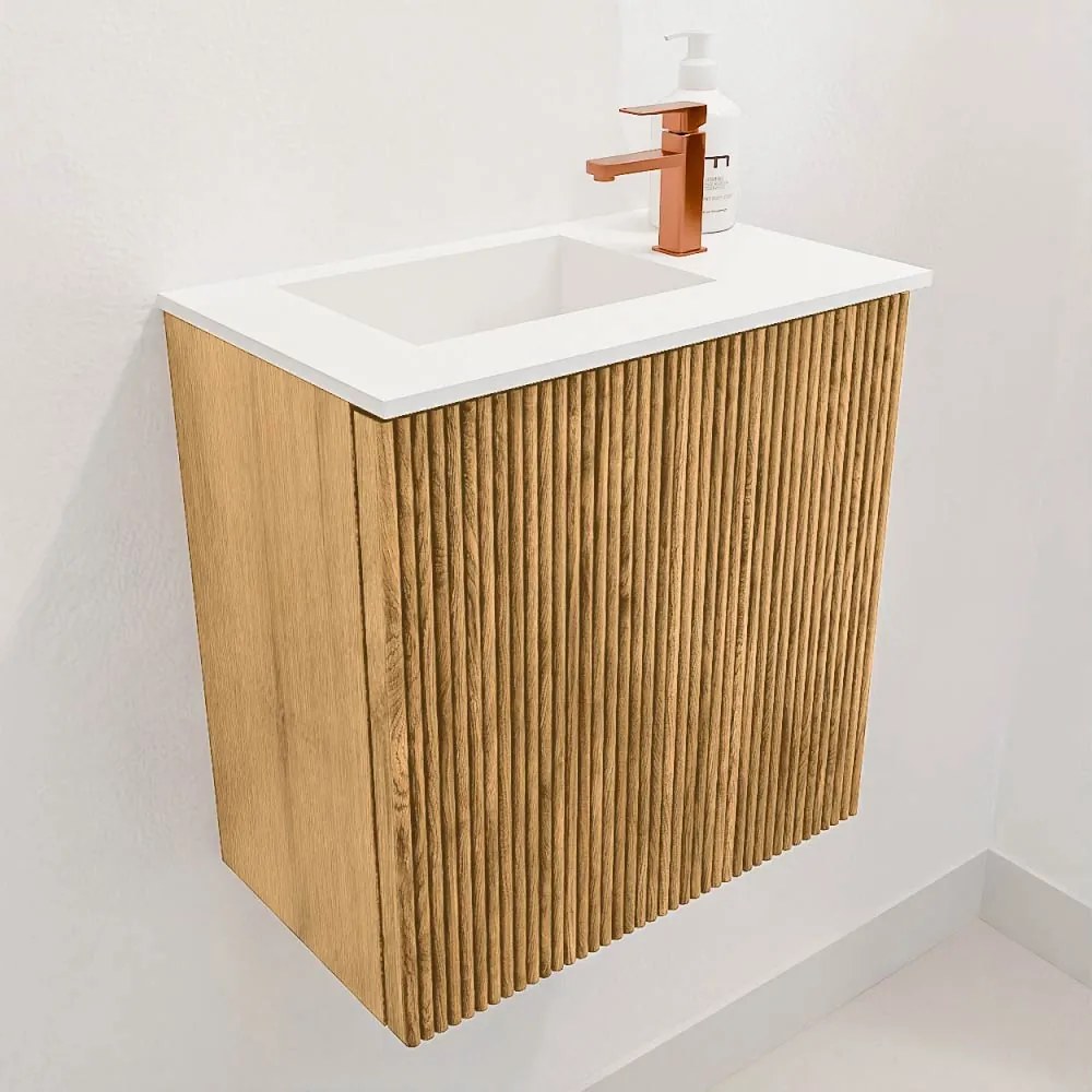 Mondiaz Joya 40cm toiletmeubel oak met wastafel faye links 1 kraangat talc