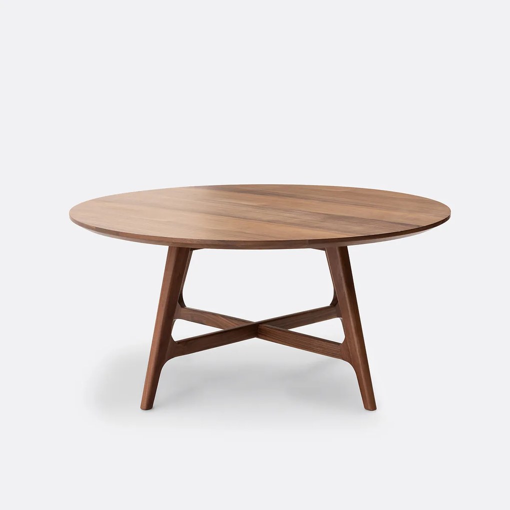 Grote ronde salontafel, notenhout en fineer, Larsen