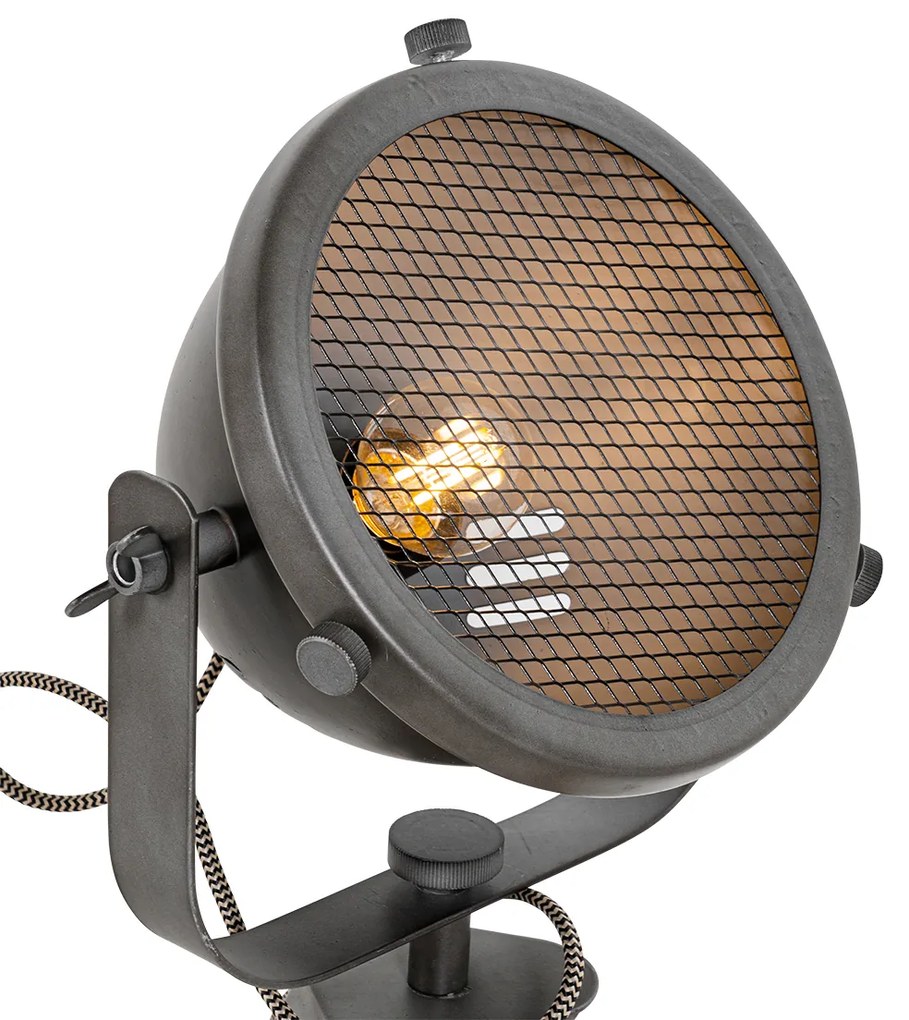 Industriële tafellamp tripod staal met hout kantelbaar - Emado