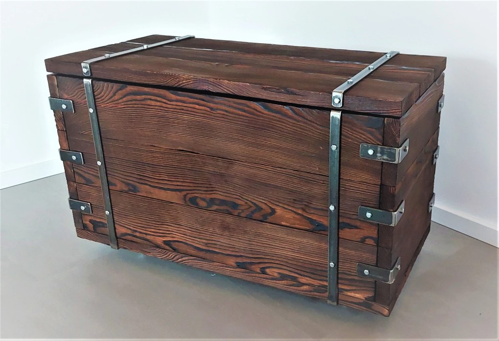 CHYRKA® Kisttafel houten kist BORYSLAW houten tafel woonkamertafel bijzettafel houten kist handgemaakt hout vintage metaal