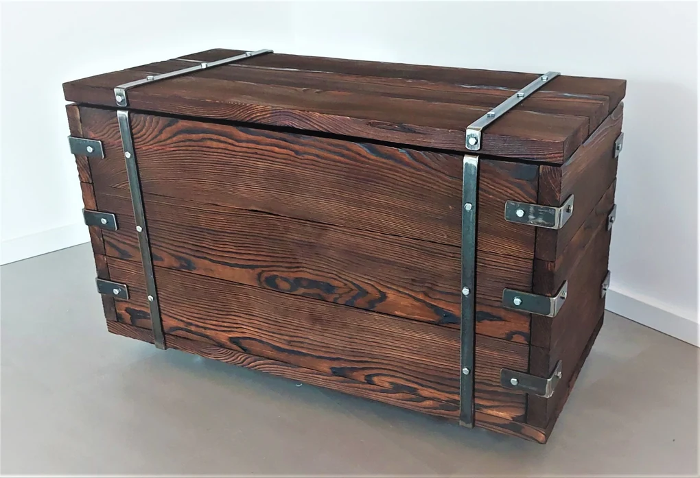CHYRKA® Kisttafel houten kist BORYSLAW houten tafel woonkamertafel bijzettafel houten kist handgemaakt hout vintage metaal