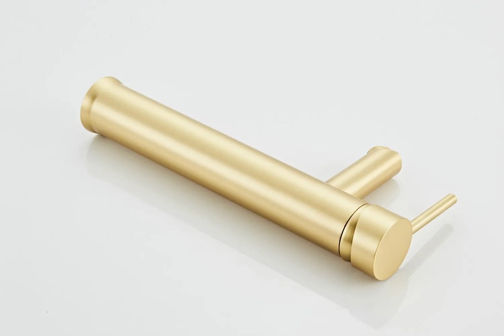 Saniclear Brass verhoogde wastafelkraan geborsteld messing mat goud