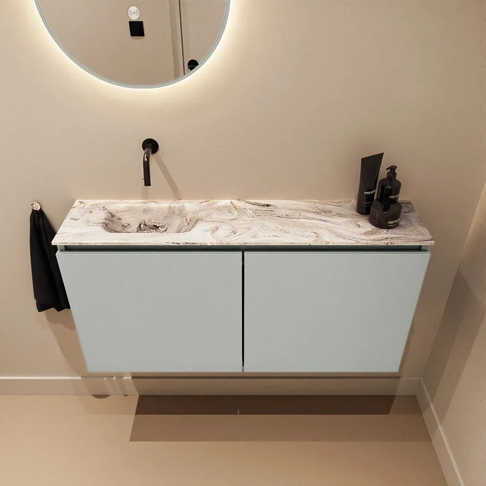 Mondiaz Ture DLux toiletmeubel 100cm greey met wastafel glace links zonder kraangat