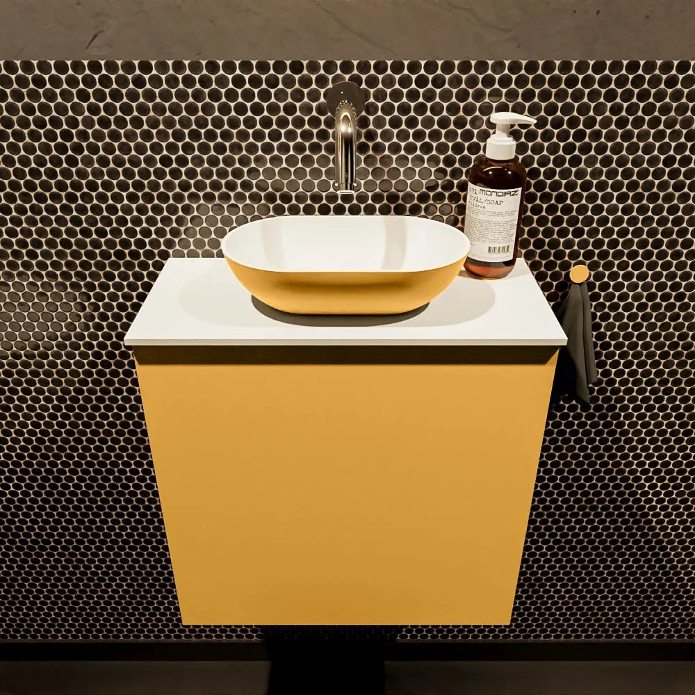 Mondiaz Fowy toiletmeubel 50cm ocher met gele waskom midden zonder kraangat