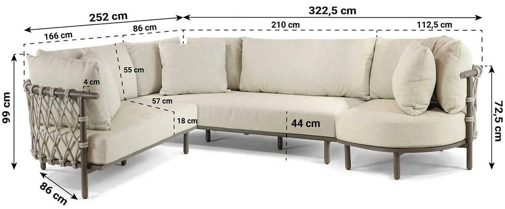Loungeset tuin 6 personen Aluminium/Rope Taupe  4 Seasons Outdoor Ezra