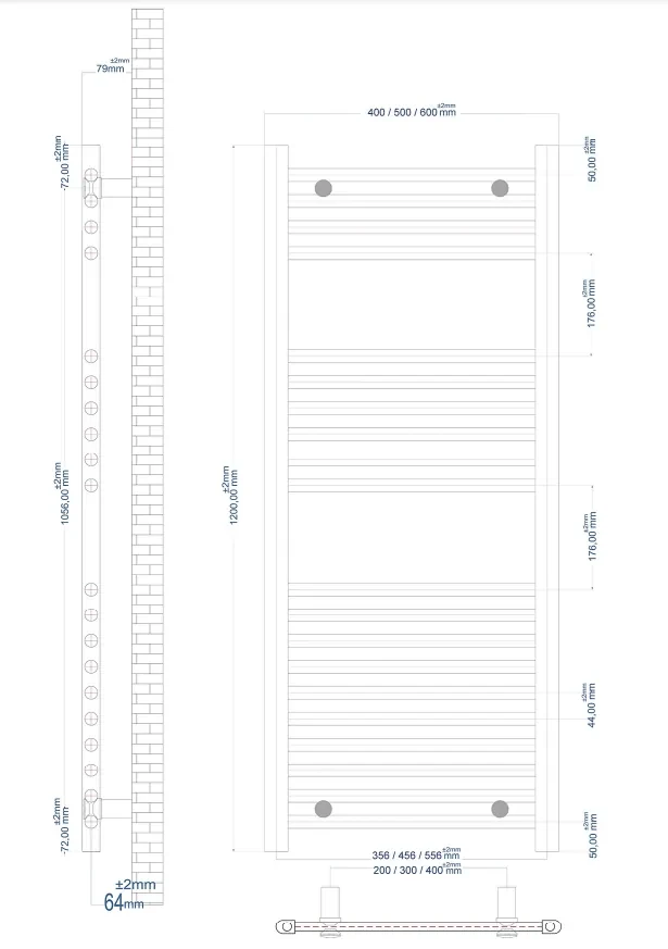 Eastbrook Wingrave handdoekradiator 50x120cm blauw 604W