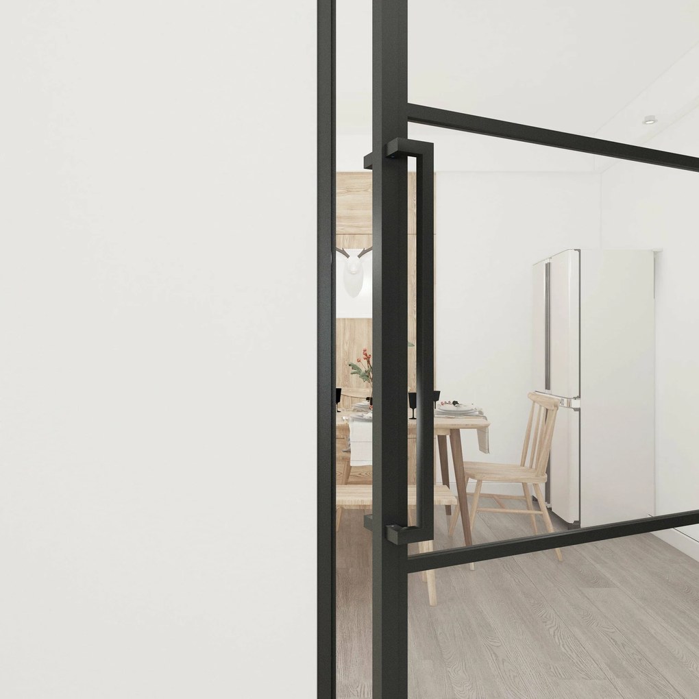 Zwarte Stalen Binnendeur + Magneetsluiting - Helder Glas - Incl. Kozijn