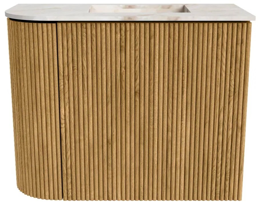 Mondiaz Joya DLux 50cm toiletmeubel ronding links oak met wastafel faye rechts 1 kraangat frappe