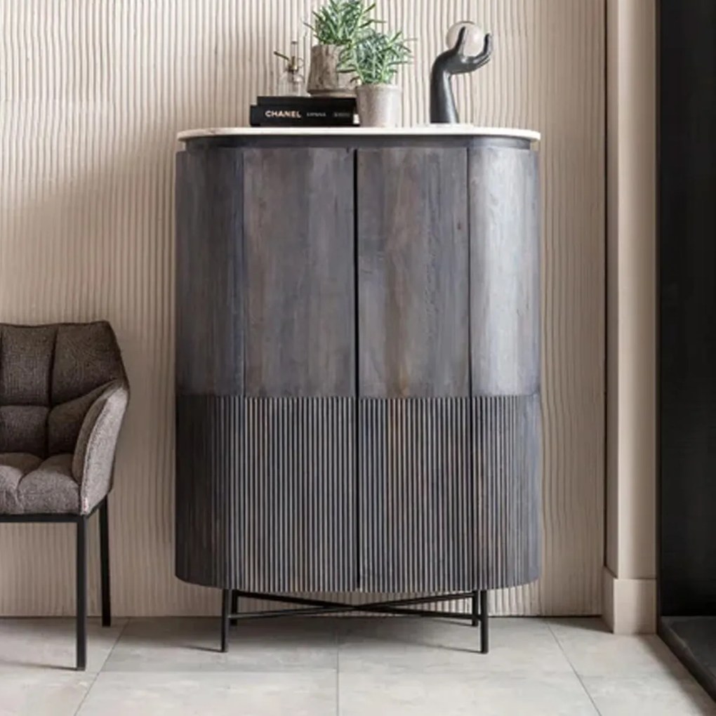 Kare Design Glenn Ovale Kast Zwart Met Wit Marmer - 100x45x138cm.