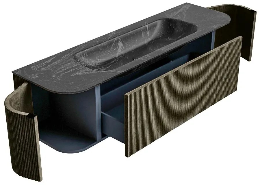 Mondiaz Kurve-dlux 160cm badmeubel ronding links/rechts shadow met 1 lade en 2 deuren en wastafel big medium midden zonder kraangat lava