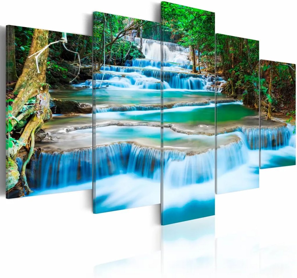 Schilderij - Blauwe Waterval in Kanchanaburi - Thailand, 5luik