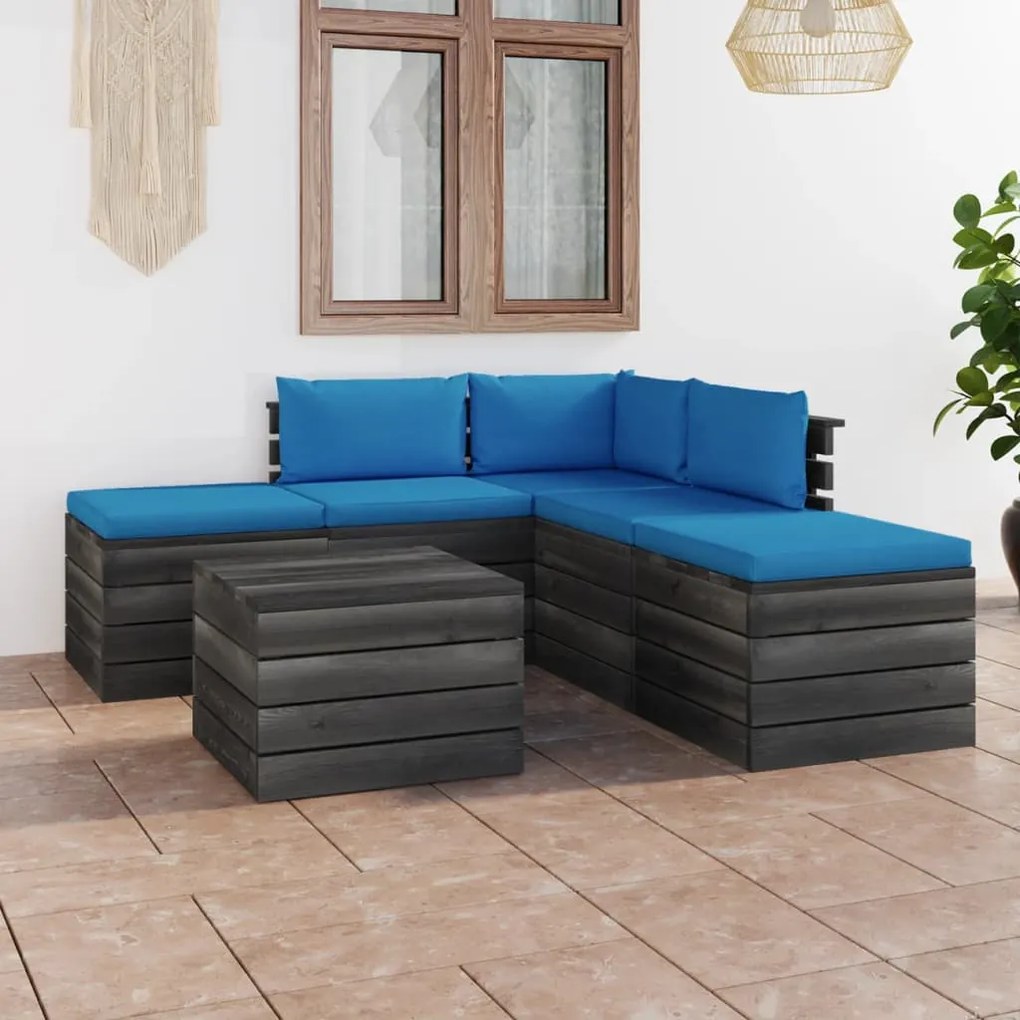 vidaXL 6-delige Loungeset met kussens pallet massief grenenhout