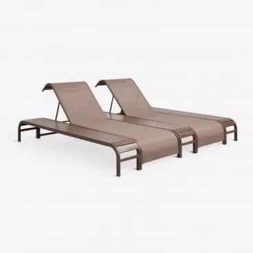 Set Van 2 Verstelbare Ligstoelen En 3 Bijzettafels Van Staal Marietta Bruin – Chocolade - Sklum