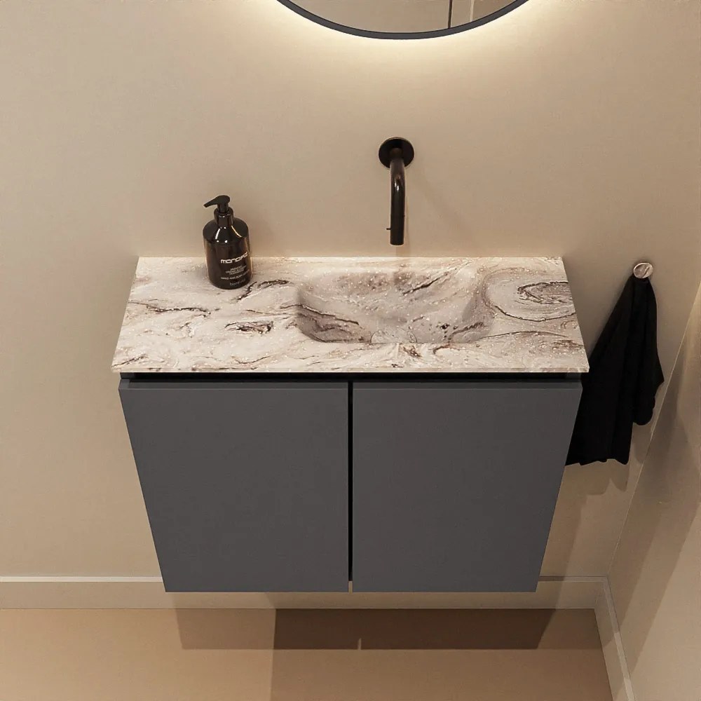 Mondiaz Ture DLux toiletmeubel 60cm dark grey met wastafel glace rechts zonder kraangat