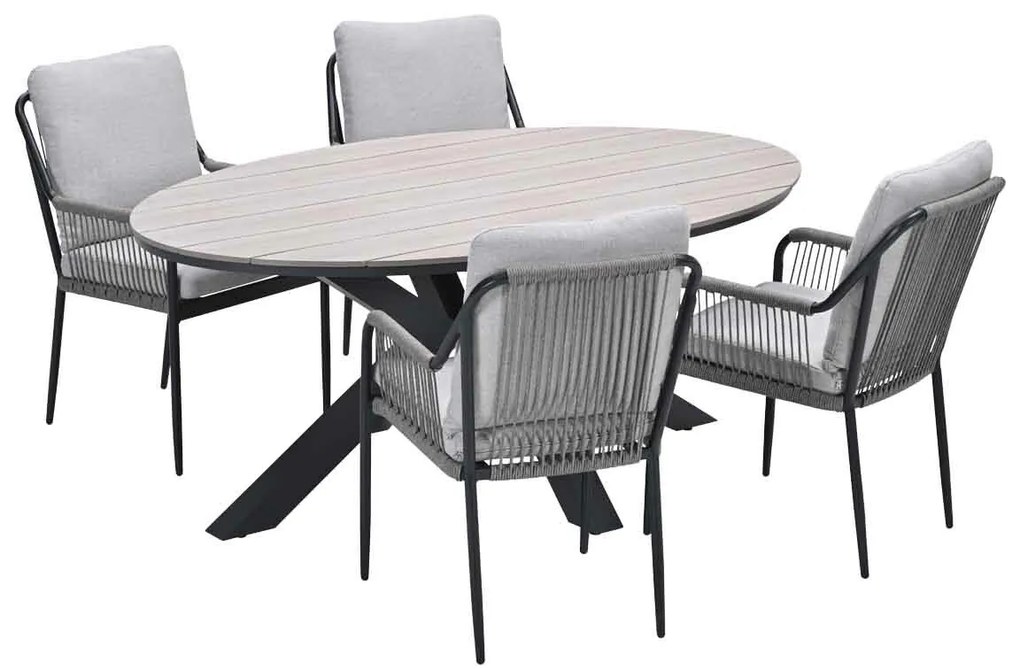 Garden Impressions Stevie tuinset 5-delig taupe - Tulli tuintafel 180x115 cm - light teak vironwood
