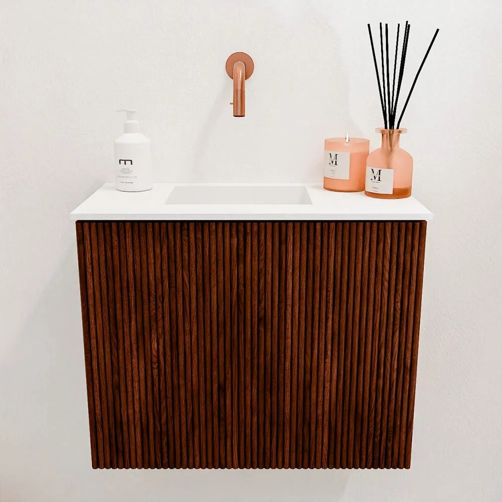 Mondiaz Joya 50cm toiletmeubel ruby met wastafel faye links zonder kraangat talc