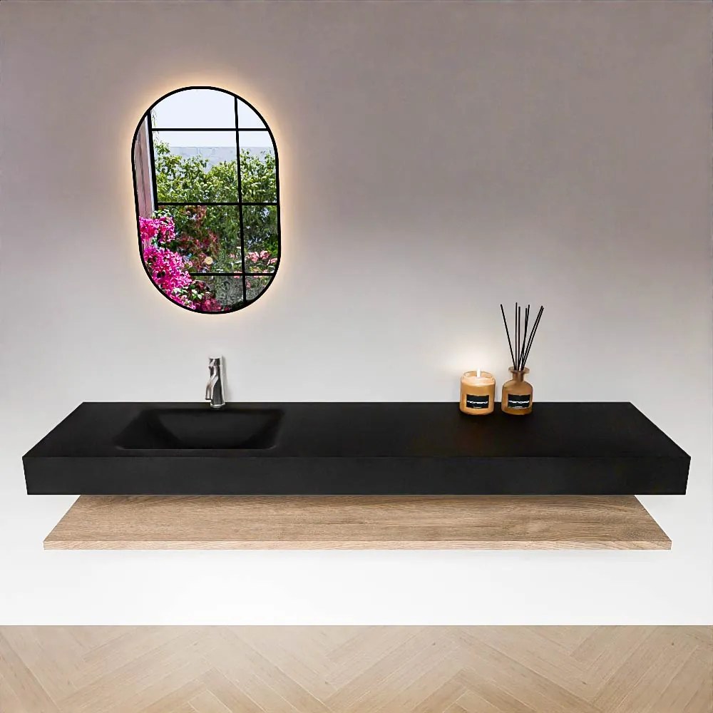 Zaro Alan badmeubel 190cm met planchet washed oak en vrijhangende wastafel cloud links 1 kraangat urban