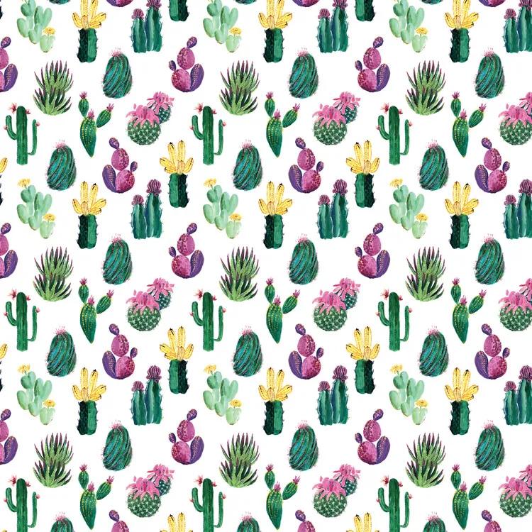 Fotobehang Colorful painterly cacti, (128 x 128 cm)