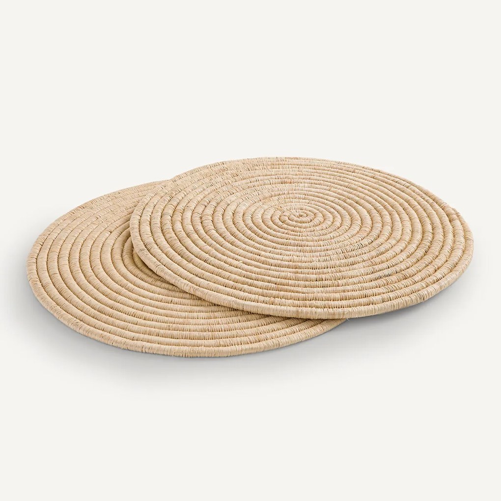 Set van 2 placemats in gevlochten raffia, Tibou