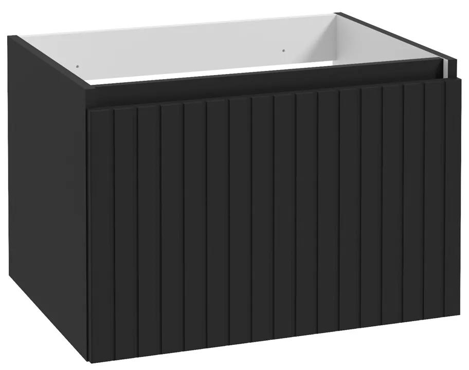 Fontana Milo badmeubel 60cm ribbelfront mat zwart met glans witte wastafel 0 kraangaten