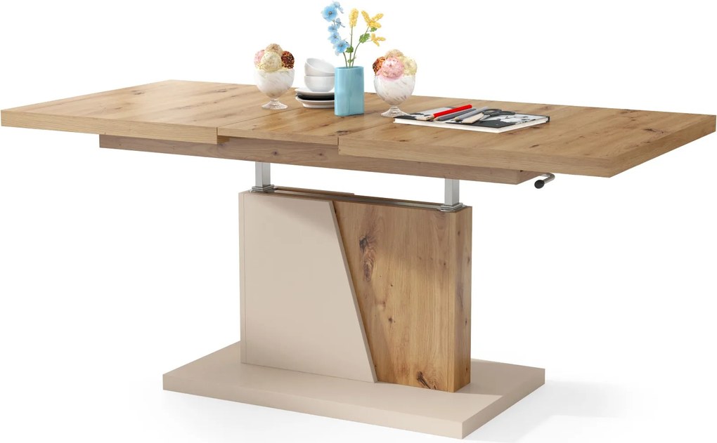 Mazzoni GRAND NOIR artisanaal eiken / beige, salontafel, uitschuifbaar