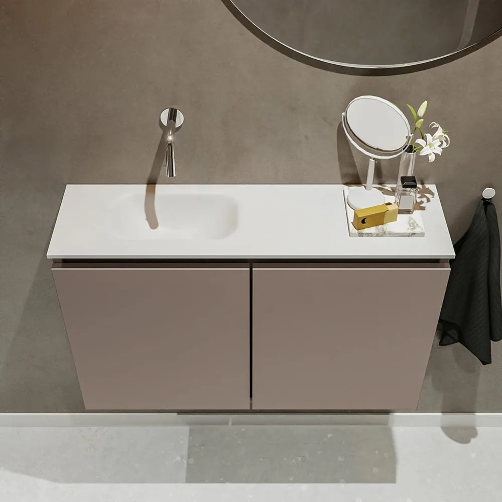 Mondiaz Ture 80cm toiletmeubel smoke met wastafel talc links geen kraangat