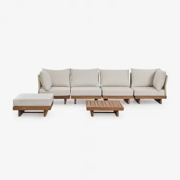 Dailin 4-delige Modulaire Tuinbankset Met 2 Hoekstoelen, Salontafel En Poef In Acaciahout Acacia Bruin - Sklum