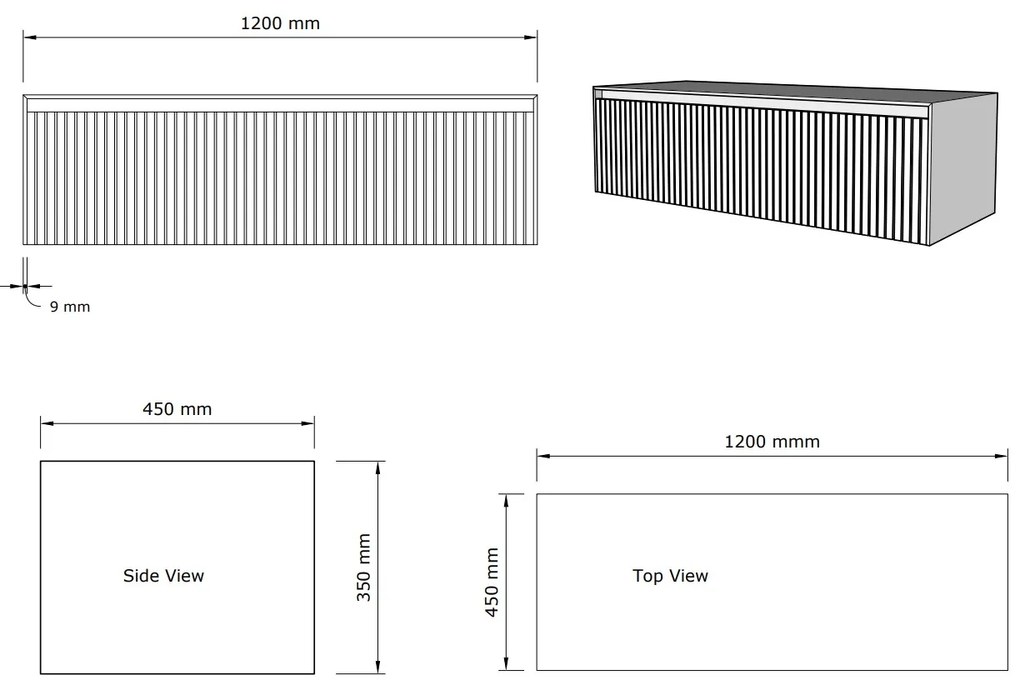 Gliss Design Timotheus badmeubel met ribbelfront 120cm black veneer met wit toppaneel en waskom