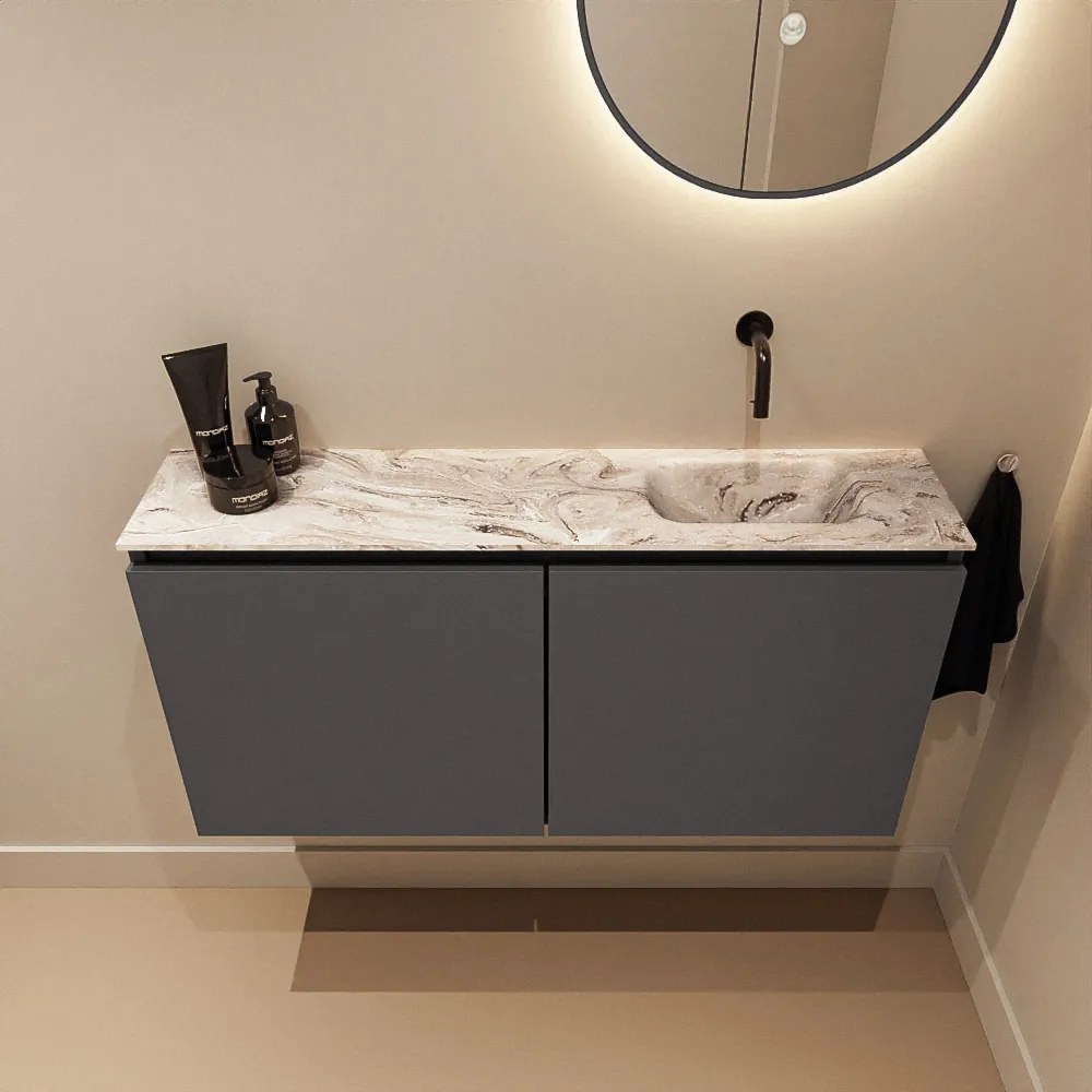 Mondiaz Ture DLux toiletmeubel 100cm dark grey met wastafel glace rechts zonder kraangat