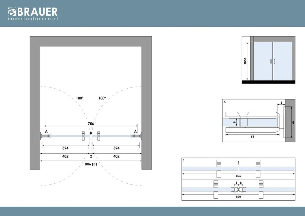 Brauer Void profielloze pendeldeuren 80cm RVS geborsteld PVD