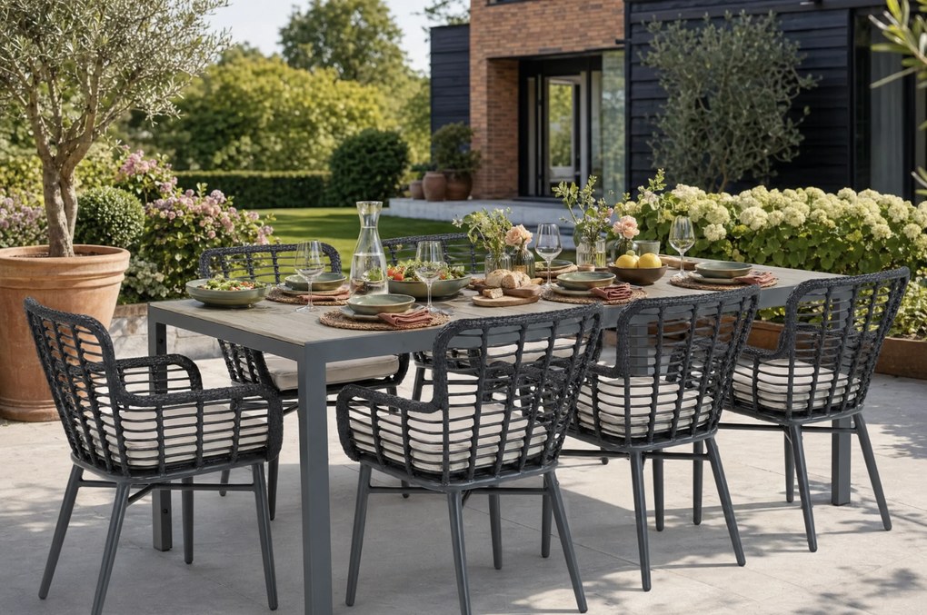 Tuinset 6 personen 200 cm Aluminium/Wicker Zwart De Laan Projects