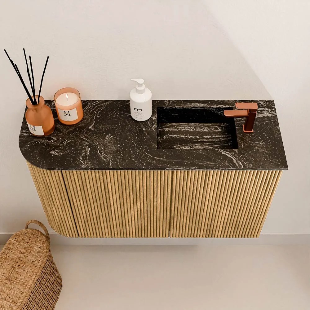 Mondiaz Joya DLux 70cm toiletmeubel ronding links oak met wastafel faye rechts 1 kraangat lava