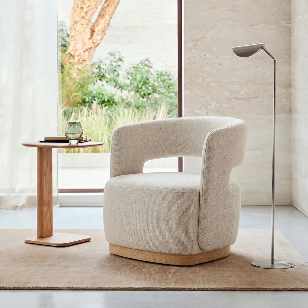 Draaibare fauteuil, eikenfineer en gestructureerde stof, JESPER