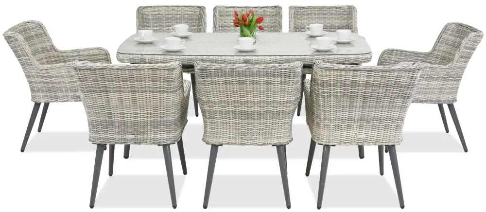 Exclusieve dining tuinset van kunststof rotan Córdoba voor 8 personen Garden Point wit