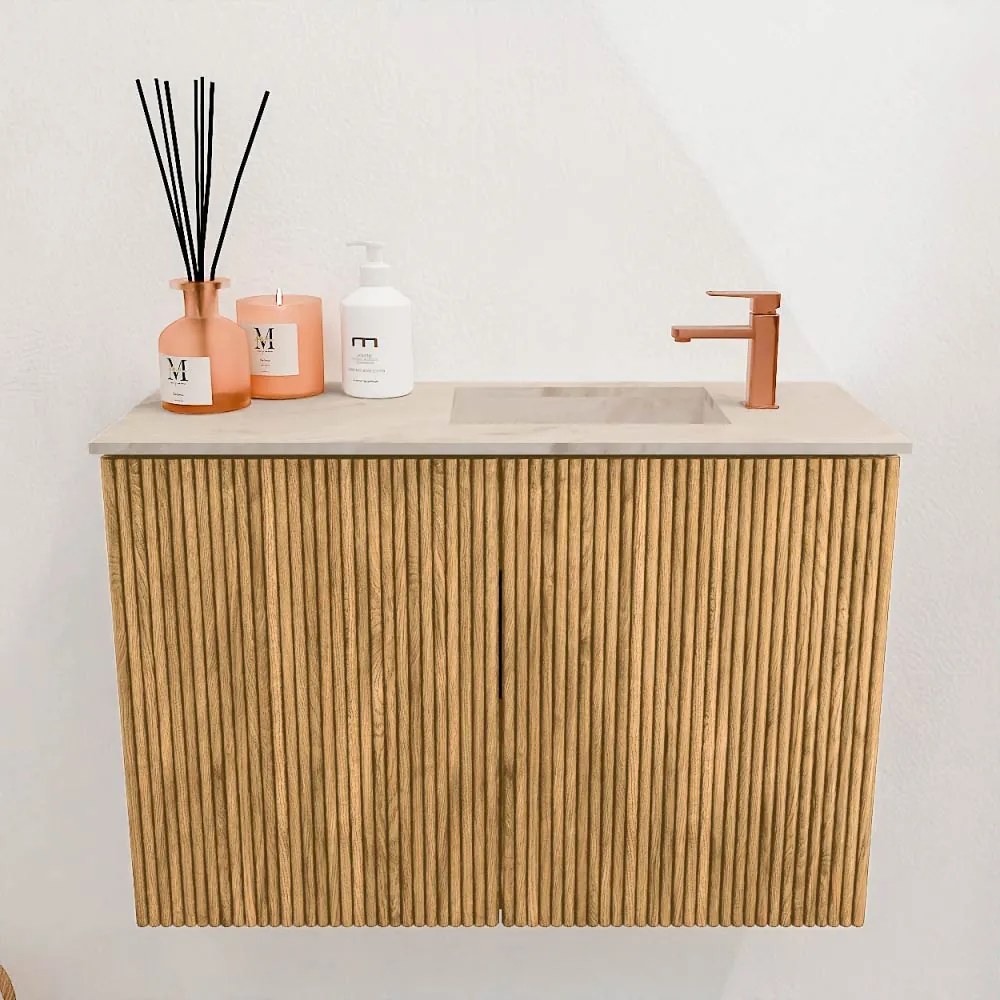 Mondiaz Joya DLux 60cm toiletmeubel oak met wastafel faye rechts 1 kraangat frappe