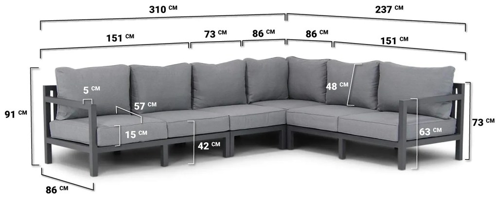 Hoek loungeset 6 personen Aluminium Grijs  Lifestyle Garden Furniture Lagos