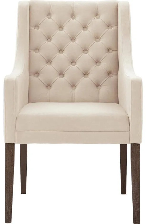 Goossens Eetkamerstoel Pearl beige velvet stof met armleuning, stijlvol landelijk
