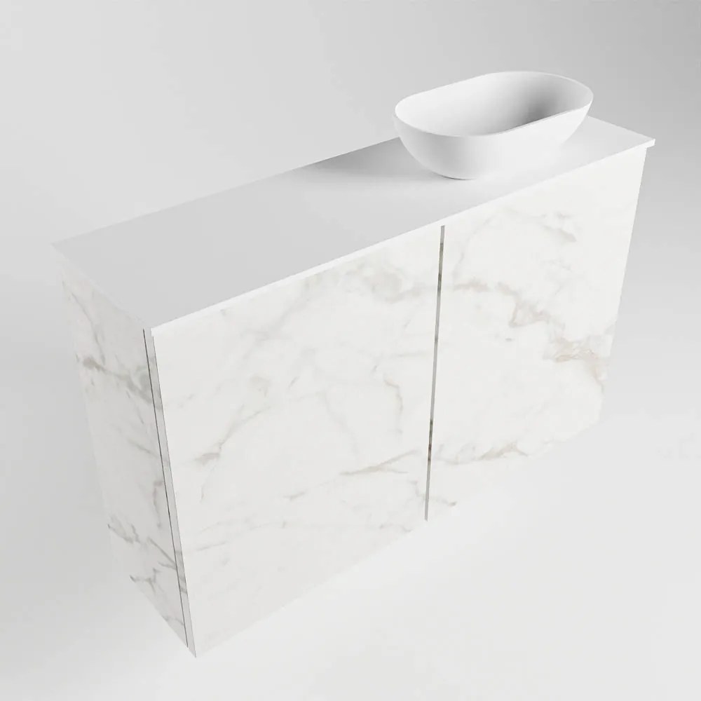 Mondiaz Fowy toiletmeubel 80cm Carrara met witte waskom rechts zonder kraangat