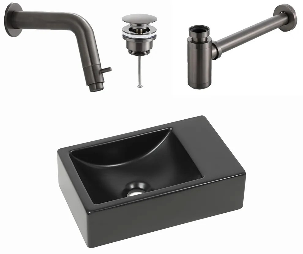 Plieger Houston fonteinset met zwarte fontein rechts en gunmetal inbouwkraan