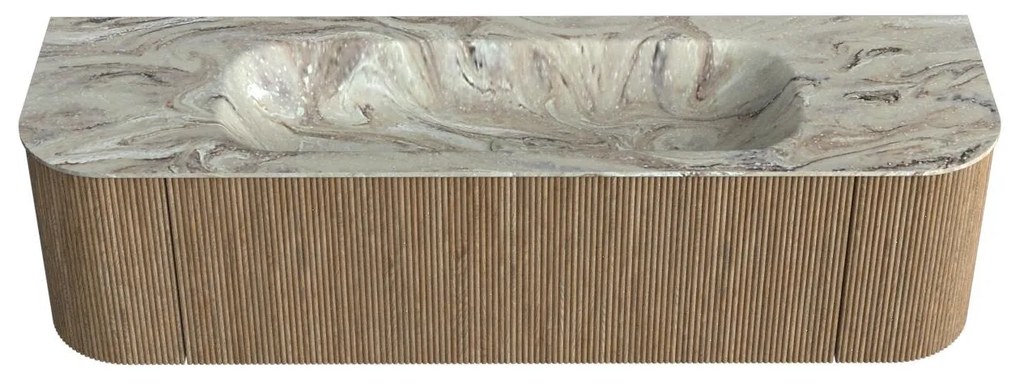 Mondiaz Kurve-dlux 160cm badmeubel ronding links/rechts dusk met 1 lade en 2 deuren en wastafel big medium midden zonder kraangat glace