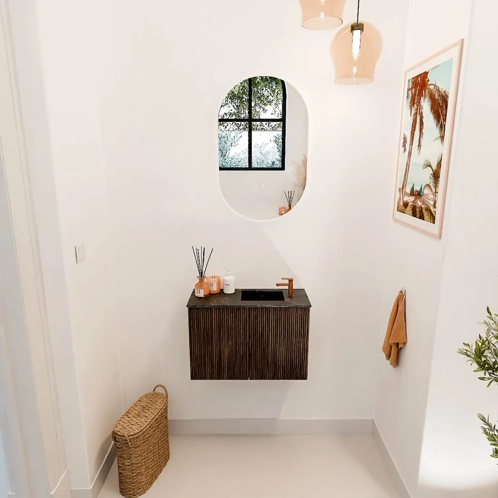 Mondiaz Joya DLux 60cm toiletmeubel walnut met wastafel faye rechts 1 kraangat lava