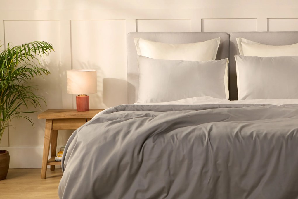 Emma Satijn Dekbedovertrek 140x200 cm Grijs/Blauw&amp;Ivoor