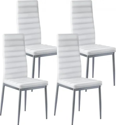 VEVOR Moderne eetkamerstoel (4 stuks) Elegante gestoffeerde leren stoel (draagvermogen 136 kg) voor eettafels, ruimtebesparende keukentafelstoel met dikke kussens en metalen poten, witte cafetariastoel
