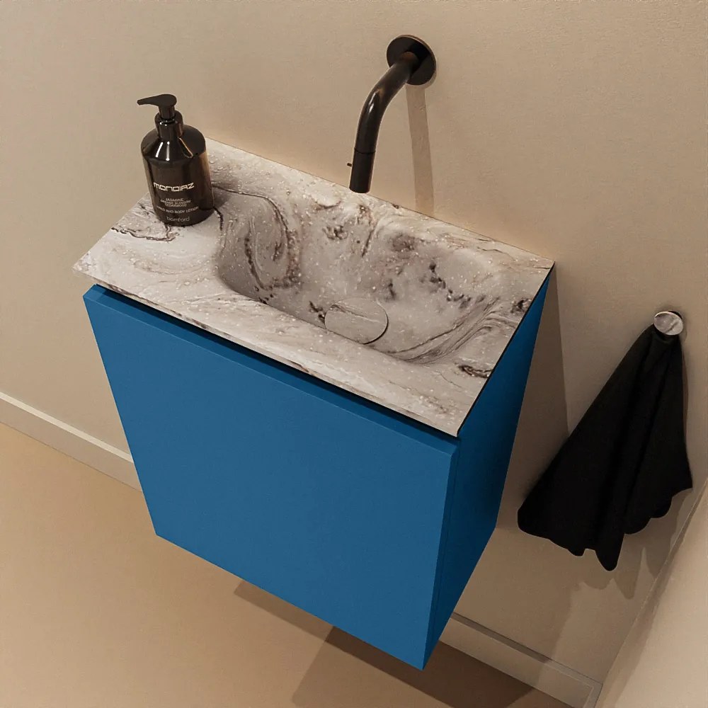 Mondiaz Ture DLux toiletmeubel 40cm jeans met wastafel glace rechts zonder kraangat