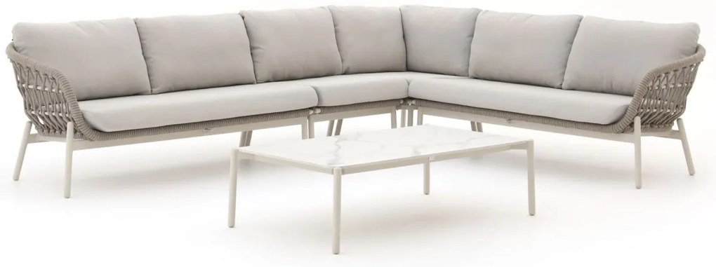 Hoek loungeset Bellagio  | 6 personen | Loungeset Beige/Wit | Hoekbank Aluminium | 328x255cm | Kees Smit Tuinmeubelen