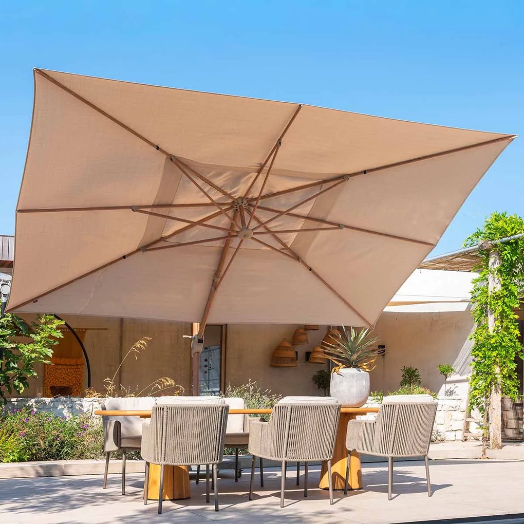 4 Seasons Hacienda zweefparasol 300x400 cm frame woodlook - doek sand