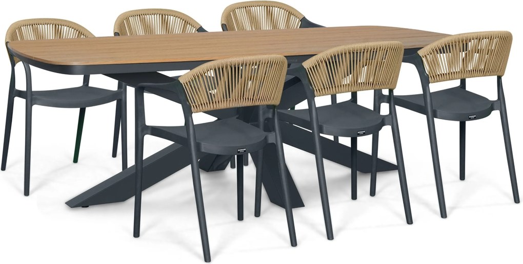 Tuinset 6 personen 220 cm Kunststof Grijs Domani Furniture Toscano/Camila